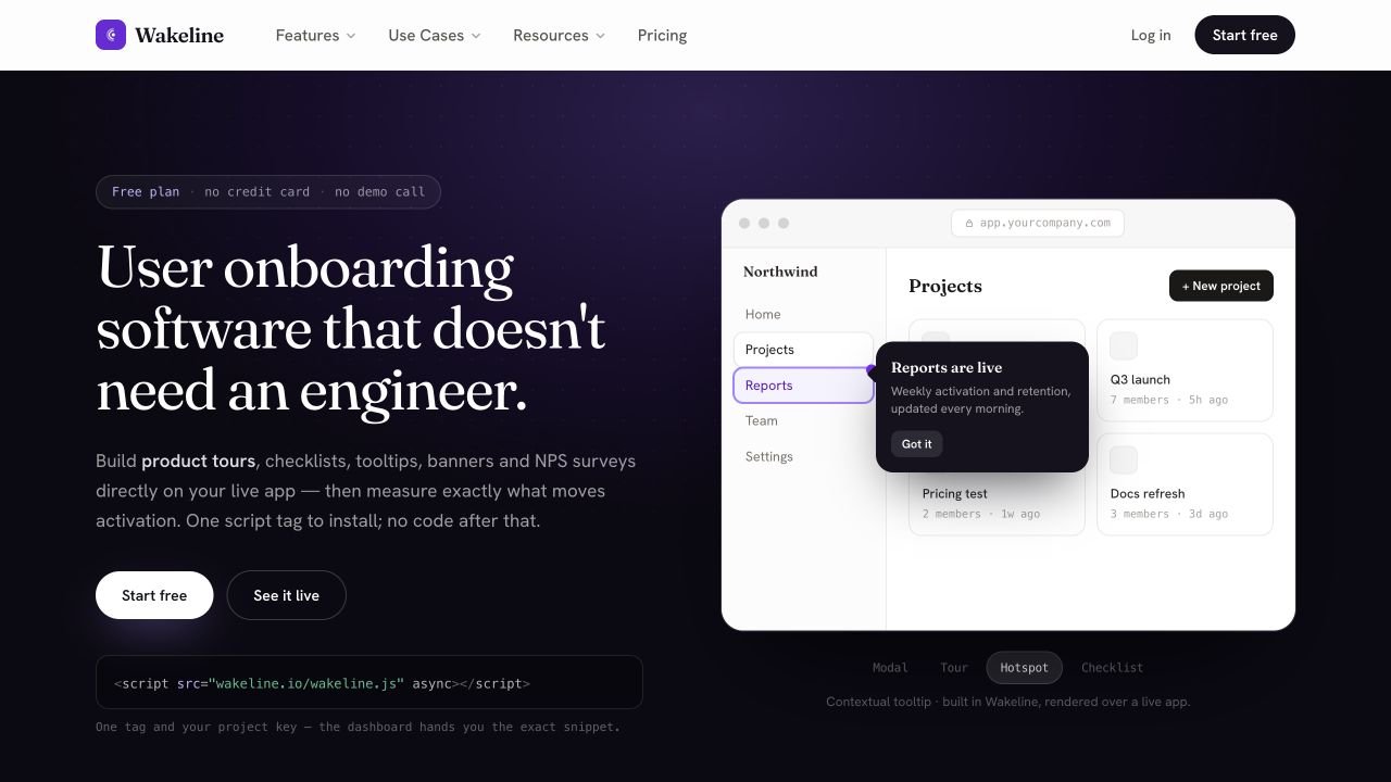 Wakeline website screenshot