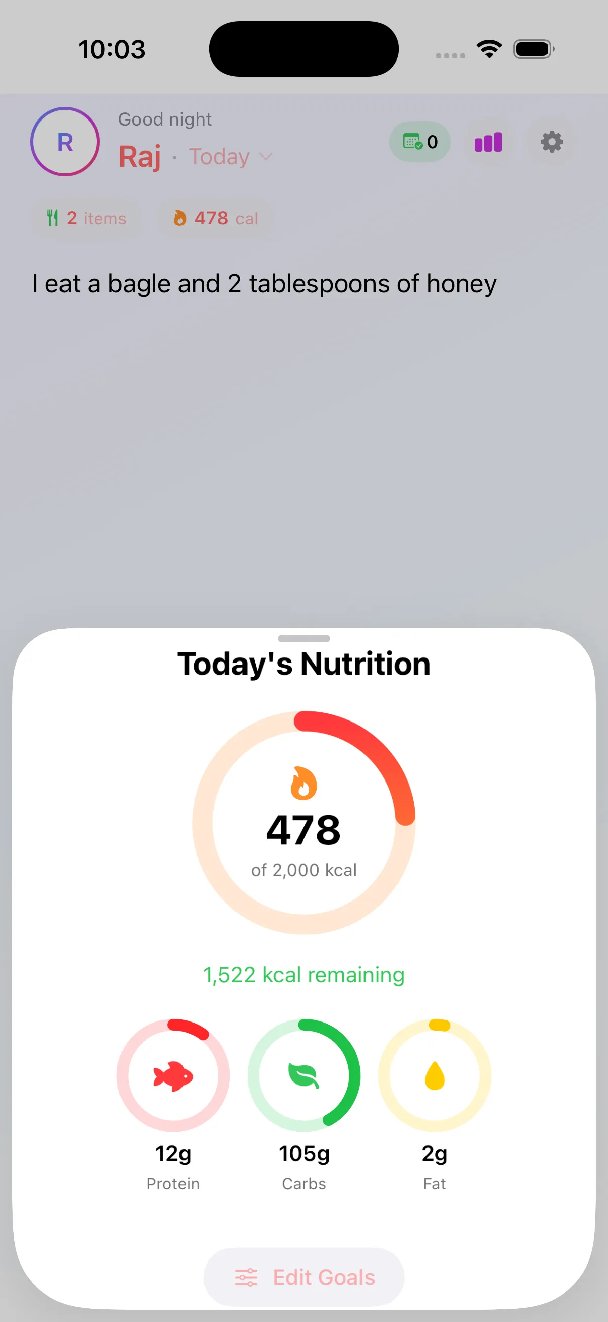 Health Journal app interface